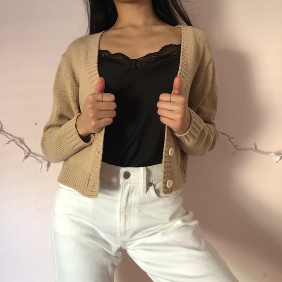 Sweaters - VINTAGE CREME CROPPED CARDIGAN